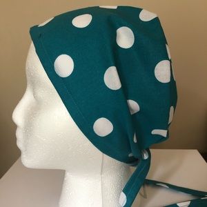 New scrub cap hat turquoise w/large polka dots
